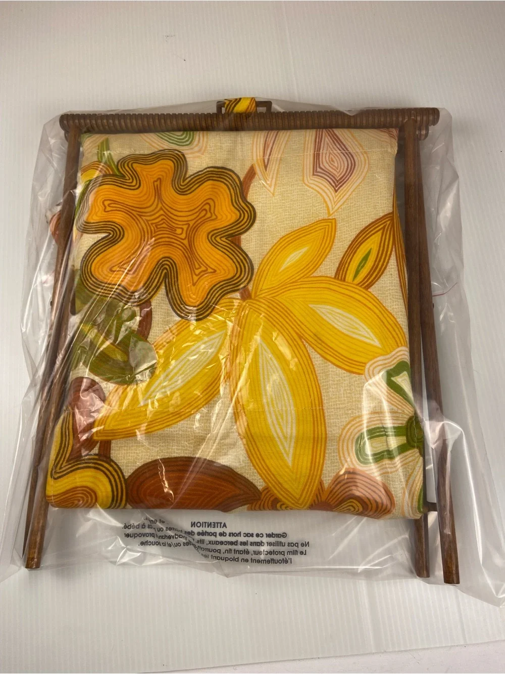 Vintage MCM Folding Magazine Rack Knitting Sewing Basket Mod Floral Wood Stand